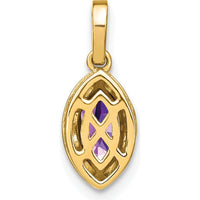 14K Yellow Gold Marquise Amethyst and Diamond Pendant with Beaded Halo - 0.37 Carat Amethyst and 0.03 Carat Total Diamond Weight by Lumare Gioia