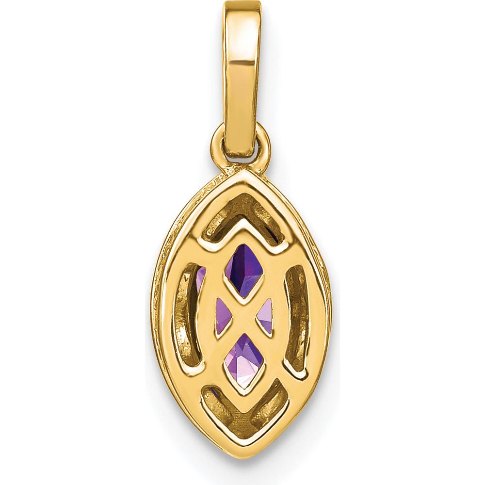 14K Yellow Gold Marquise Amethyst and Diamond Pendant with Beaded Halo - 0.37 Carat Amethyst and 0.03 Carat Total Diamond Weight by Lumare Gioia