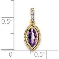 14K Yellow Gold Marquise Amethyst and Diamond Pendant with Beaded Halo - 0.37 Carat Amethyst and 0.03 Carat Total Diamond Weight by Lumare Gioia