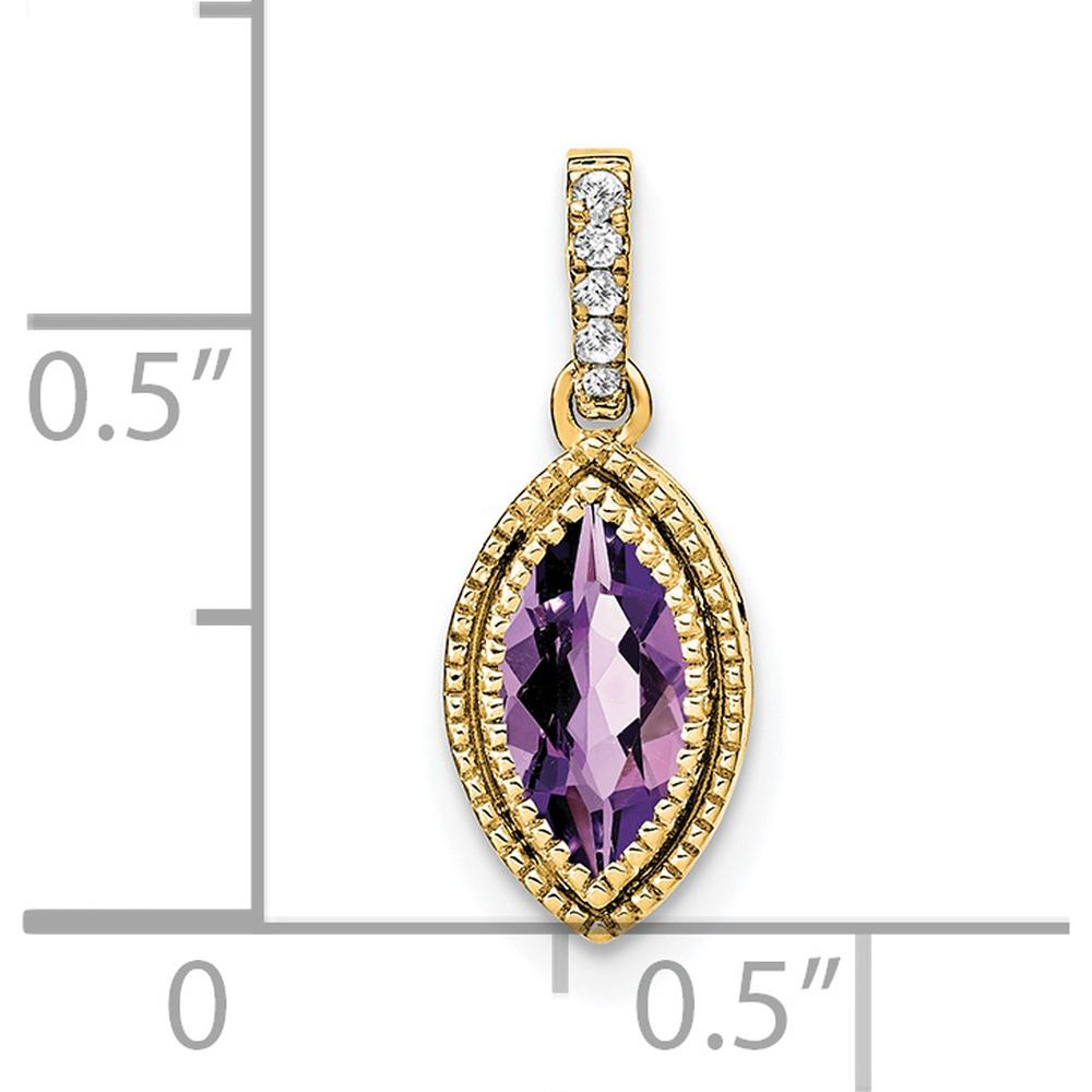 14K Yellow Gold Marquise Amethyst and Diamond Pendant with Beaded Halo - 0.37 Carat Amethyst and 0.03 Carat Total Diamond Weight by Lumare Gioia