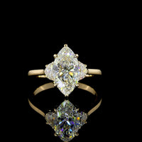 14K Yellow Gold Marquise and Half-Moon Three Stone Ring with 2.10 Carat F VS1 Lab Diamond Center - 2.40 Carat Total Weight - Covaloro Fine Jewelry