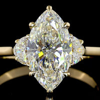 14K Yellow Gold Marquise and Half-Moon Three Stone Ring with 2.10 Carat F VS1 Lab Diamond Center - 2.40 Carat Total Weight - Covaloro Fine Jewelry