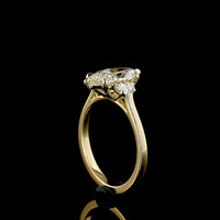 14K Yellow Gold Marquise and Half-Moon Three Stone Ring with 2.10 Carat F VS1 Lab Diamond Center - 2.40 Carat Total Weight - Covaloro Fine Jewelry
