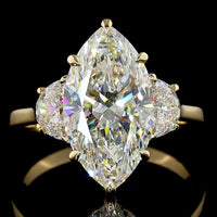 14K Yellow Gold Marquise and Half-Moon Three Stone Ring with Lab-Grown D VVS2 Diamond - 3.70 Carat Total Weight - Covaloro Fine Jewelry