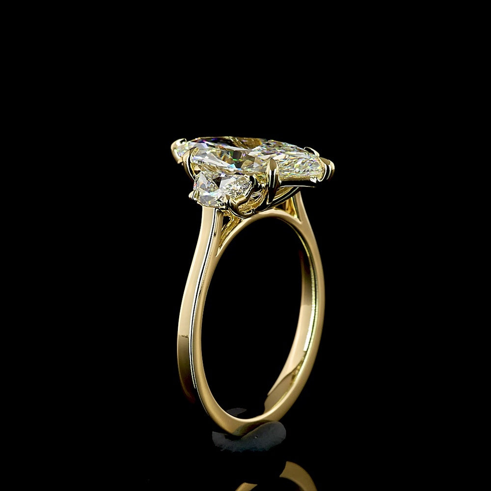 14K Yellow Gold Marquise and Half-Moon Three Stone Ring with Lab-Grown D VVS2 Diamond - 3.70 Carat Total Weight - Covaloro Fine Jewelry