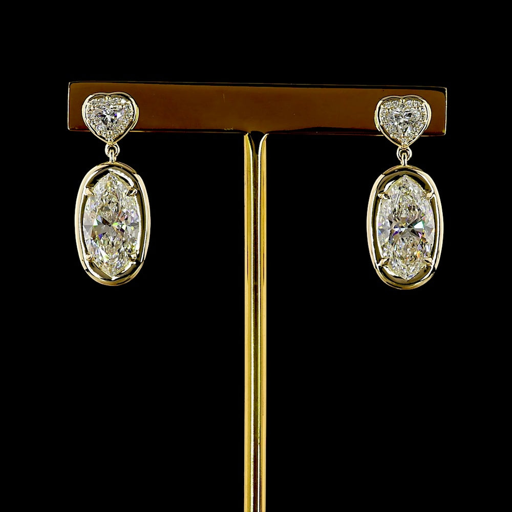 14K Yellow Gold Marquise and Heart Shape Drop Earrings with IGI Certified Lab Grown Diamonds - 5.58 Carats Total Diamond Weight - Covaloro Fine Jewelry