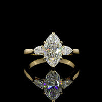 14K Yellow Gold Marquise and Pear Cut Lab Diamond Three Stone Ring - 1.83 Total Carat Weight (1.55 Carats Center E VS1) - Covaloro Fine Jewelry