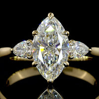 14K Yellow Gold Marquise and Pear Cut Lab Diamond Three Stone Ring - 1.83 Total Carat Weight (1.55 Carats Center E VS1) - Covaloro Fine Jewelry