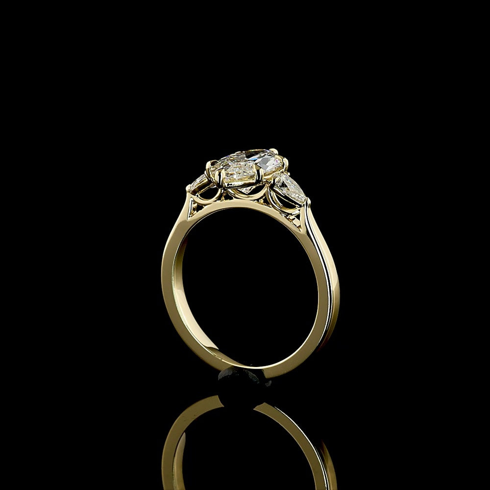14K Yellow Gold Marquise and Pear Cut Lab Diamond Three Stone Ring - 1.83 Total Carat Weight (1.55 Carats Center E VS1) - Covaloro Fine Jewelry