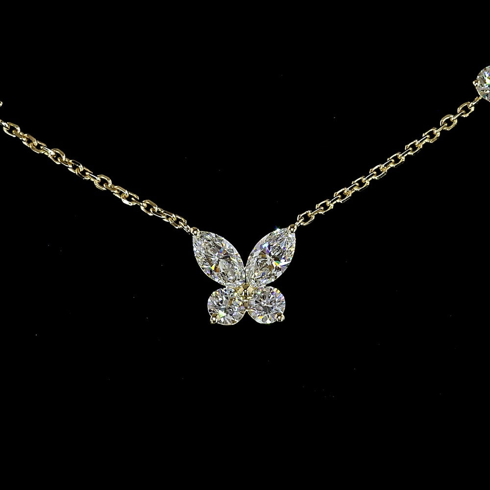 14K Yellow Gold Marquise and Round Brilliant Lab Diamond Station Necklace - 3.44 Carat Total Diamond Weight - Covaloro Fine Jewelry