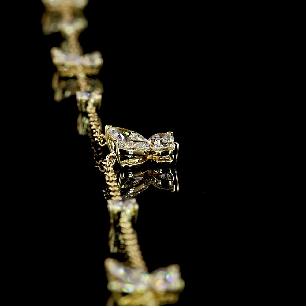 14K Yellow Gold Marquise and Round Cut Lab Diamond Station Necklace - 3.39 Carat Total Diamond Weight - Covaloro Fine Jewelry