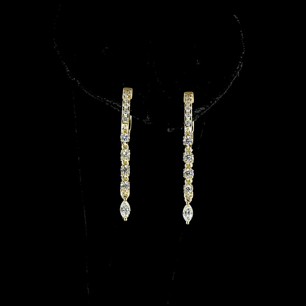 14K Yellow Gold Marquise and Round Diamond Hanging Drop Earrings - 1.11 Carats Total Diamond Weight, Lab-Grown E-F VS Diamonds with Prong Setting - Covaloro Fine Jewelry
