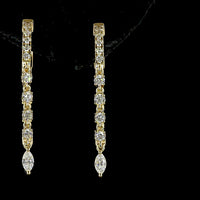 14K Yellow Gold Marquise and Round Diamond Hanging Drop Earrings - 1.11 Carats Total Diamond Weight, Lab-Grown E-F VS Diamonds with Prong Setting - Covaloro Fine Jewelry