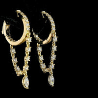 14K Yellow Gold Marquise and Round Diamond Hanging Drop Earrings - 1.11 Carats Total Diamond Weight, Lab-Grown E-F VS Diamonds with Prong Setting - Covaloro Fine Jewelry