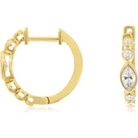 14K Yellow Gold Marquise and Round Diamond Huggie Hoop Earrings - 0.47 Carat Total Diamond Weight - Royal Jewelry