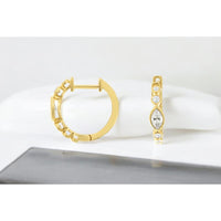14K Yellow Gold Marquise and Round Diamond Huggie Hoop Earrings - 0.47 Carat Total Diamond Weight - Royal Jewelry