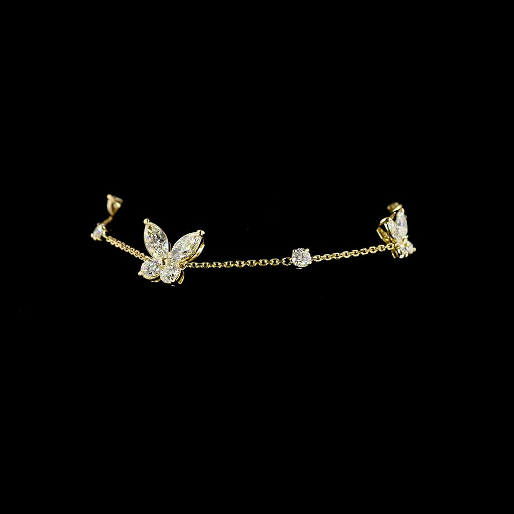 14K Yellow Gold Marquise and Round Lab Diamond Station Bracelet - 2.36 Carat Total Weight, E-F VS1 Clarity, 16 Prong-Set Stones - Covaloro Fine Jewelry