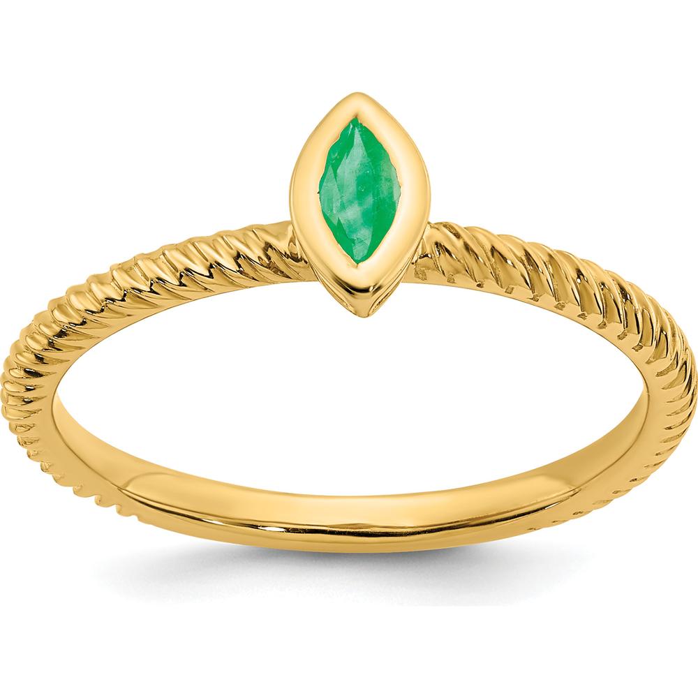 14K Yellow Gold Marquise Bezel Set Emerald Ring - 0.15 Carat Total Emerald Weight by 0