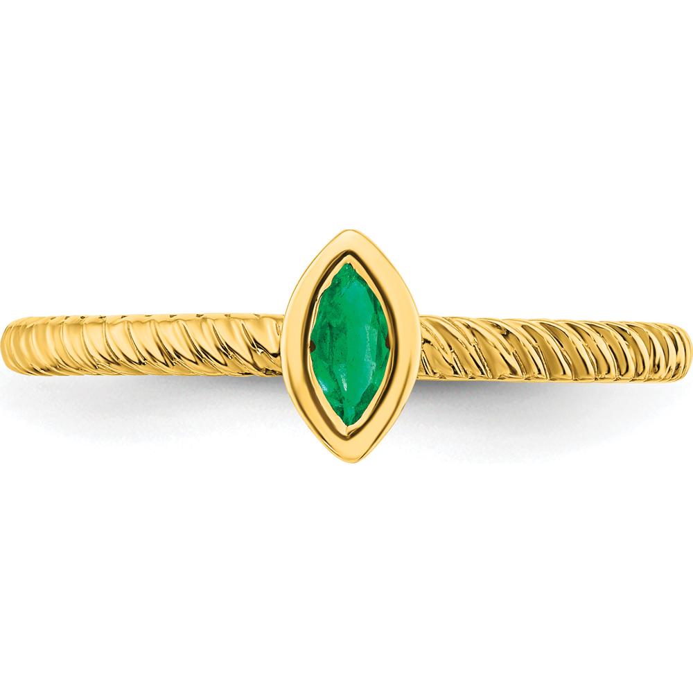 14K Yellow Gold Marquise Bezel Set Emerald Ring - 0.15 Carat Total Emerald Weight by 0