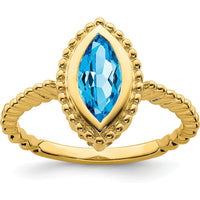 14K Yellow Gold Marquise Blue Topaz Ring - 1.245 Carat Total Gemstone Weight by 0