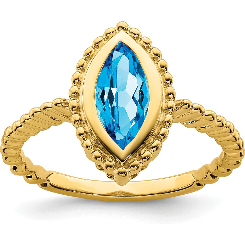 14K Yellow Gold Marquise Blue Topaz Ring - 1.245 Carat Total Gemstone Weight by 0