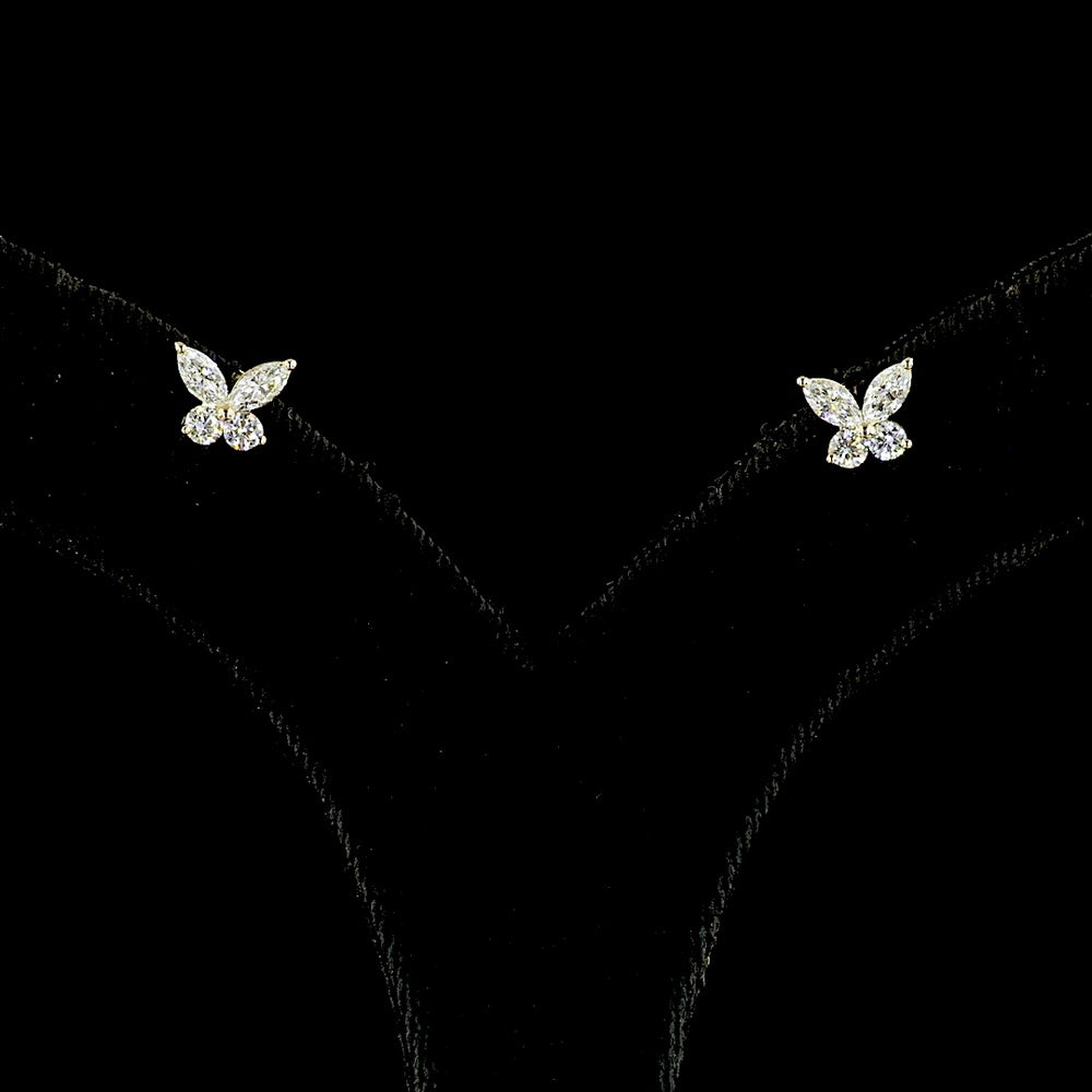 14K Yellow Gold Marquise Butterfly Stud Earrings with E-F VS Lab Diamonds - 1.20 Carats Total Diamond Weight - Covaloro Fine Jewelry