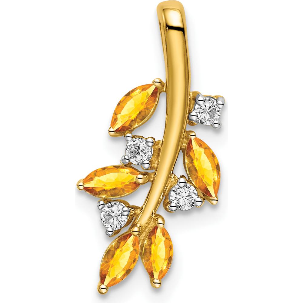 14K Yellow Gold Marquise Citrine and Diamond Leaves Pendant - 0.59 Carat Total Gem Weight by Lumare Gioia