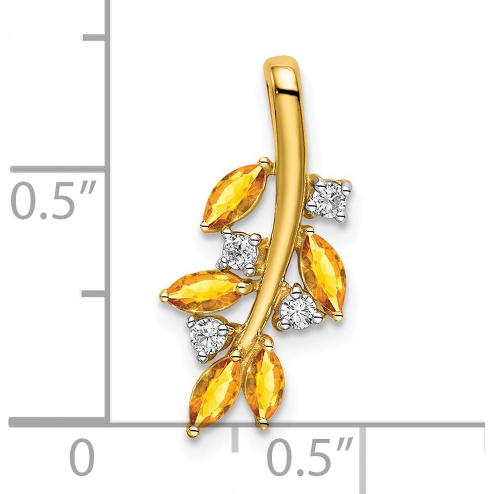 14K Yellow Gold Marquise Citrine and Diamond Leaves Pendant - 0.59 Carat Total Gem Weight by Lumare Gioia