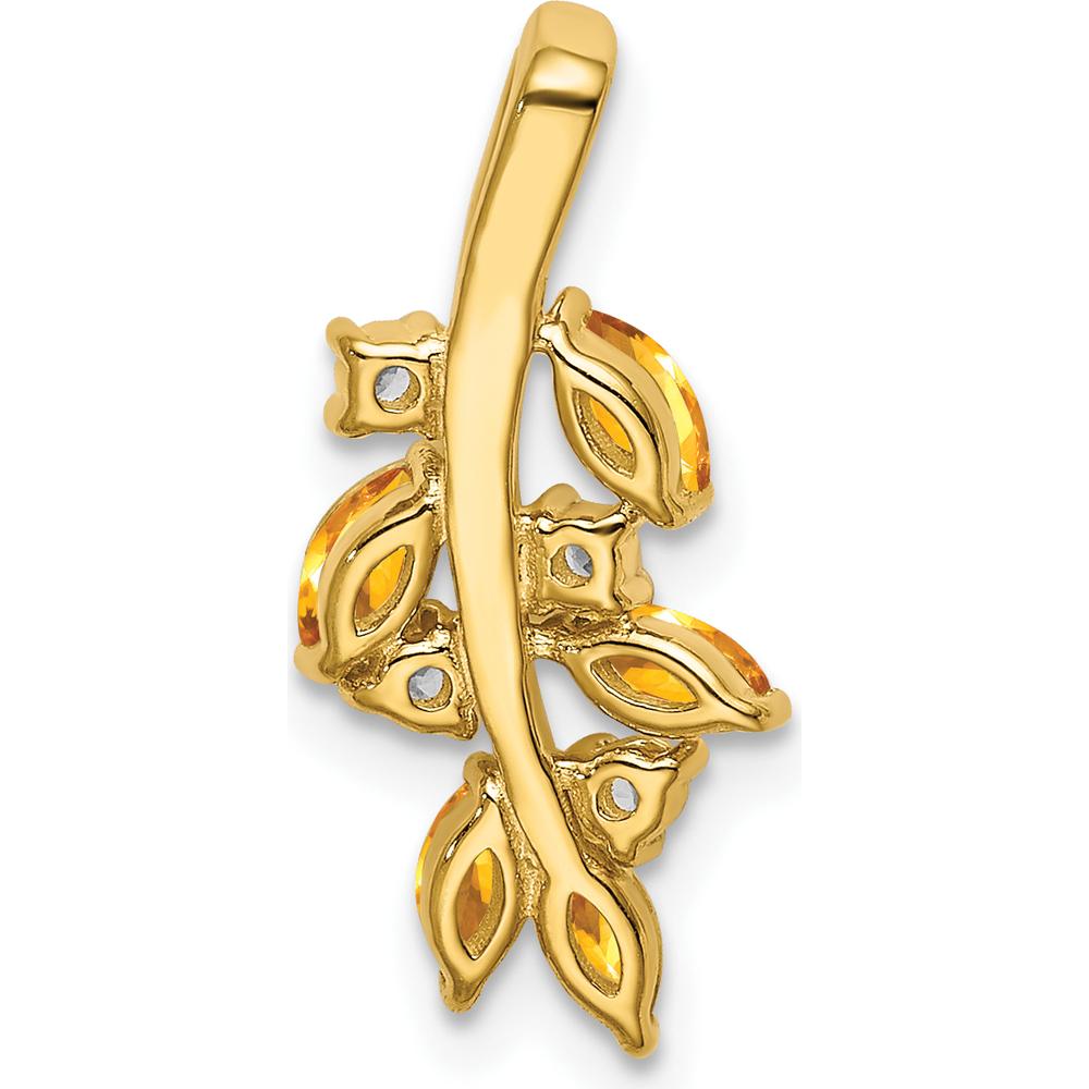 14K Yellow Gold Marquise Citrine and Diamond Leaves Pendant - 0.59 Carat Total Gem Weight by Lumare Gioia