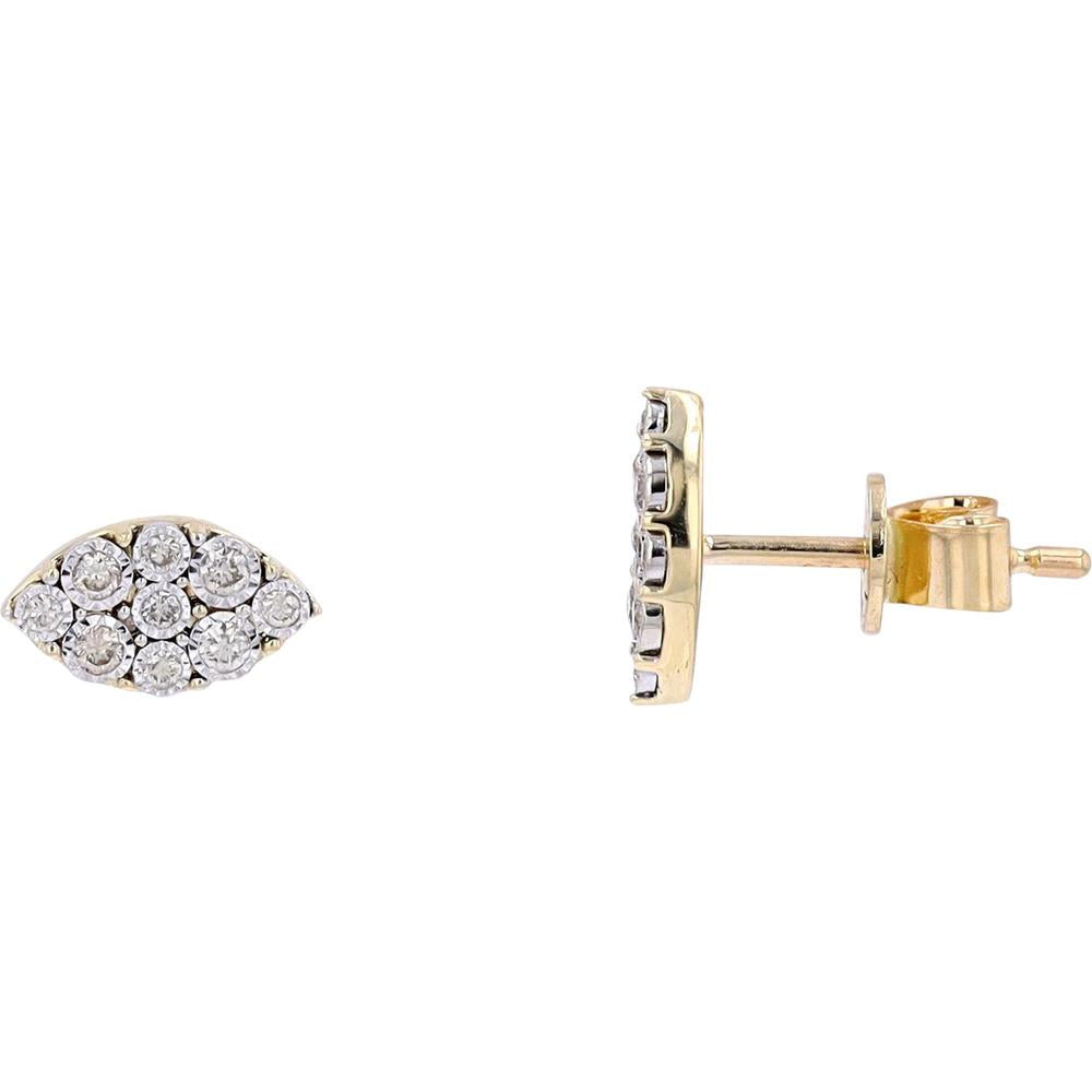 14K Yellow Gold Marquise Cluster Stud Earrings with Diamonds - 0.16 Carat Total Diamond Weight