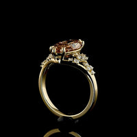 14K Yellow Gold Marquise Cut Champagne Lab Diamond Ring - 3.29 Carats Total Gem Weight with Brilliant Round Accents - Covaloro Fine Jewelry