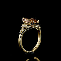 14K Yellow Gold Marquise Cut Champagne Lab Diamond Ring - 3.29 Carats Total Gem Weight with Brilliant Round Accents - Covaloro Fine Jewelry