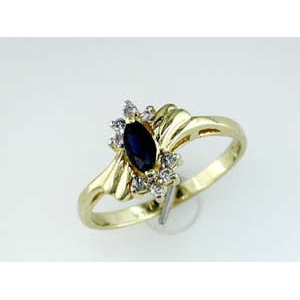 14K Yellow Gold Marquise-Cut Colored Gemstone Ring with Round Diamond Accents - 0.10 Carat Total Diamond Weight - Royal Jewelry