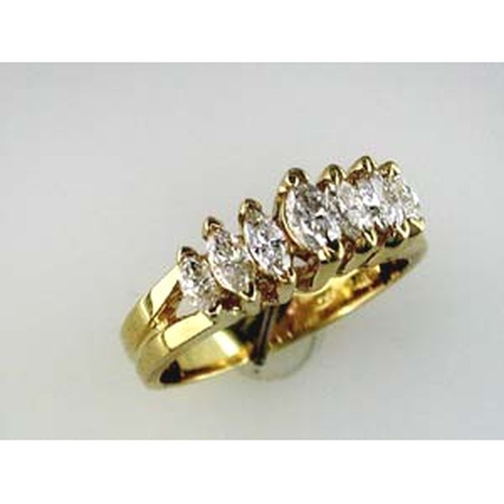 14K Yellow Gold Marquise-Cut Diamond Band with Continuous Prong Set Diamonds - 0.80 Carat Total Diamond Weight - Royal Jewelry