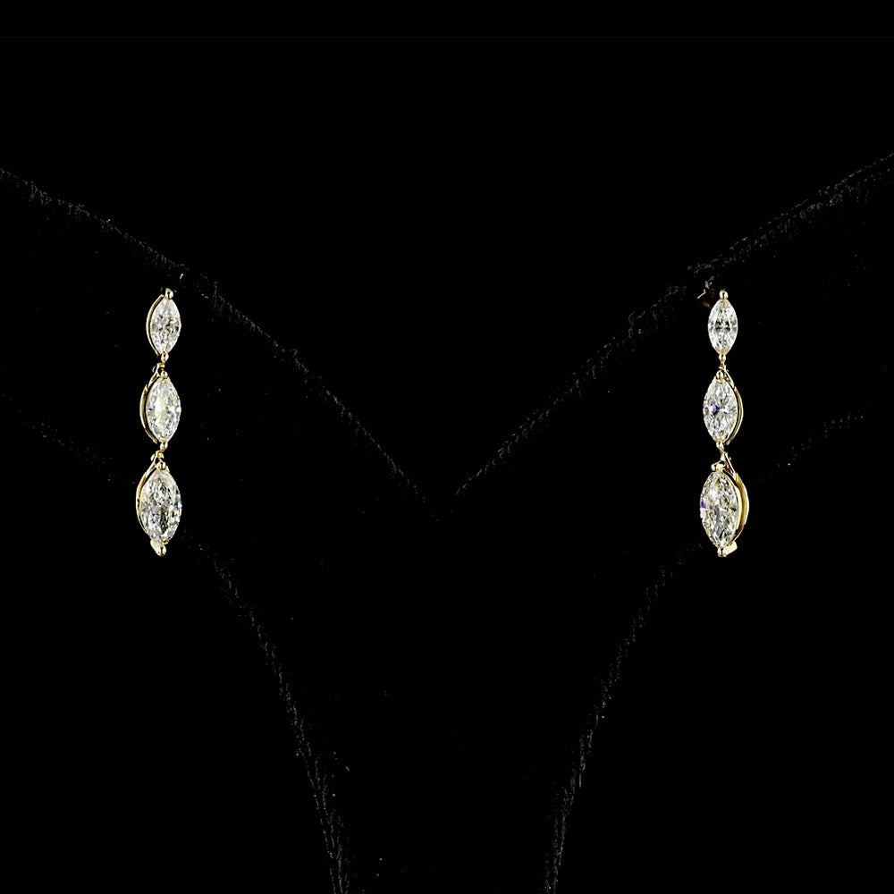 14K Yellow Gold Marquise Cut Diamond Drop Earrings - 0.88 Carat Total Weight with E-F VS Lab Diamonds - Covaloro Fine Jewelry