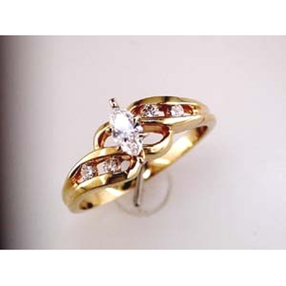 14K Yellow Gold Marquise Cut Diamond Engagement Ring with Round Diamond Accents - 0.21 Carat Center Stone and 0.12 Carat Side Diamonds - Royal Jewelry