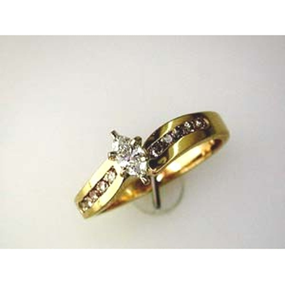 14K Yellow Gold Marquise-Cut Diamond Engagement Ring with Round Diamond Accents - 0.59 Carat Total Diamond Weight - Royal Jewelry