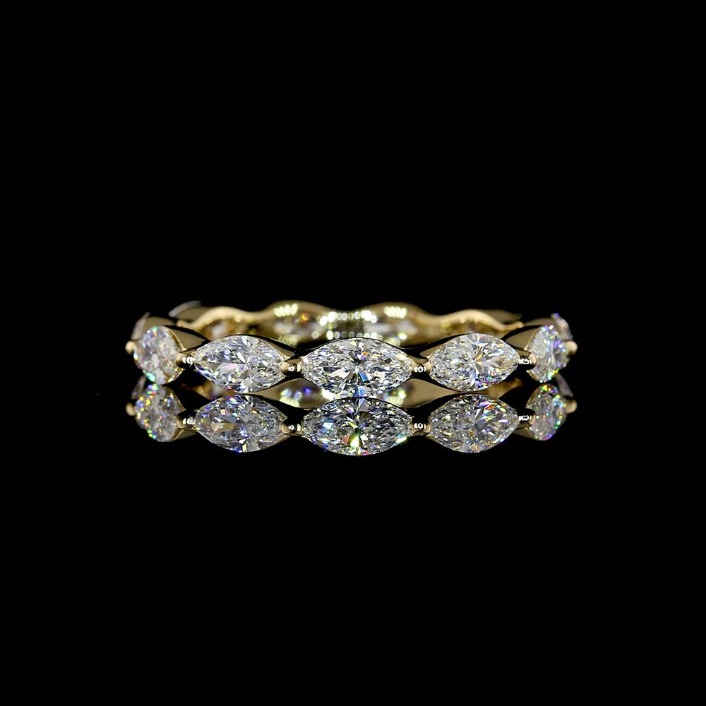 14K Yellow Gold Marquise Cut Diamond Eternity Band - East-West Prong Setting, 1.19 Carat Total Weight, E-F VS1 Lab Diamonds - Covaloro Fine Jewelry