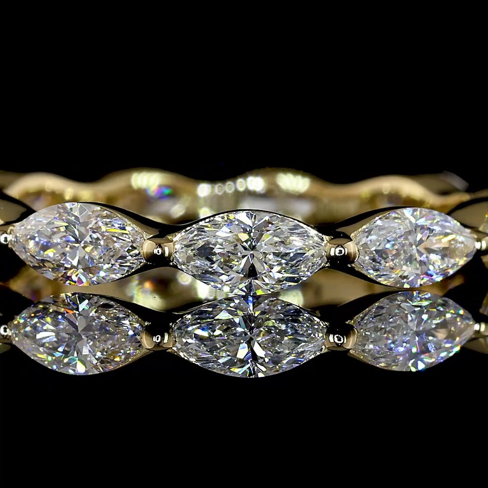 14K Yellow Gold Marquise Cut Diamond Eternity Band - East-West Prong Setting, 1.19 Carat Total Weight, E-F VS1 Lab Diamonds - Covaloro Fine Jewelry