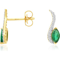 14K Yellow Gold Marquise-Cut Emerald and Diamond Drop Earrings - 0.40 Carat Total Emerald Weight, 0.12 Carat Total Diamond Weight - Royal Jewelry