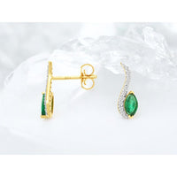 14K Yellow Gold Marquise-Cut Emerald and Diamond Drop Earrings - 0.40 Carat Total Emerald Weight, 0.12 Carat Total Diamond Weight - Royal Jewelry