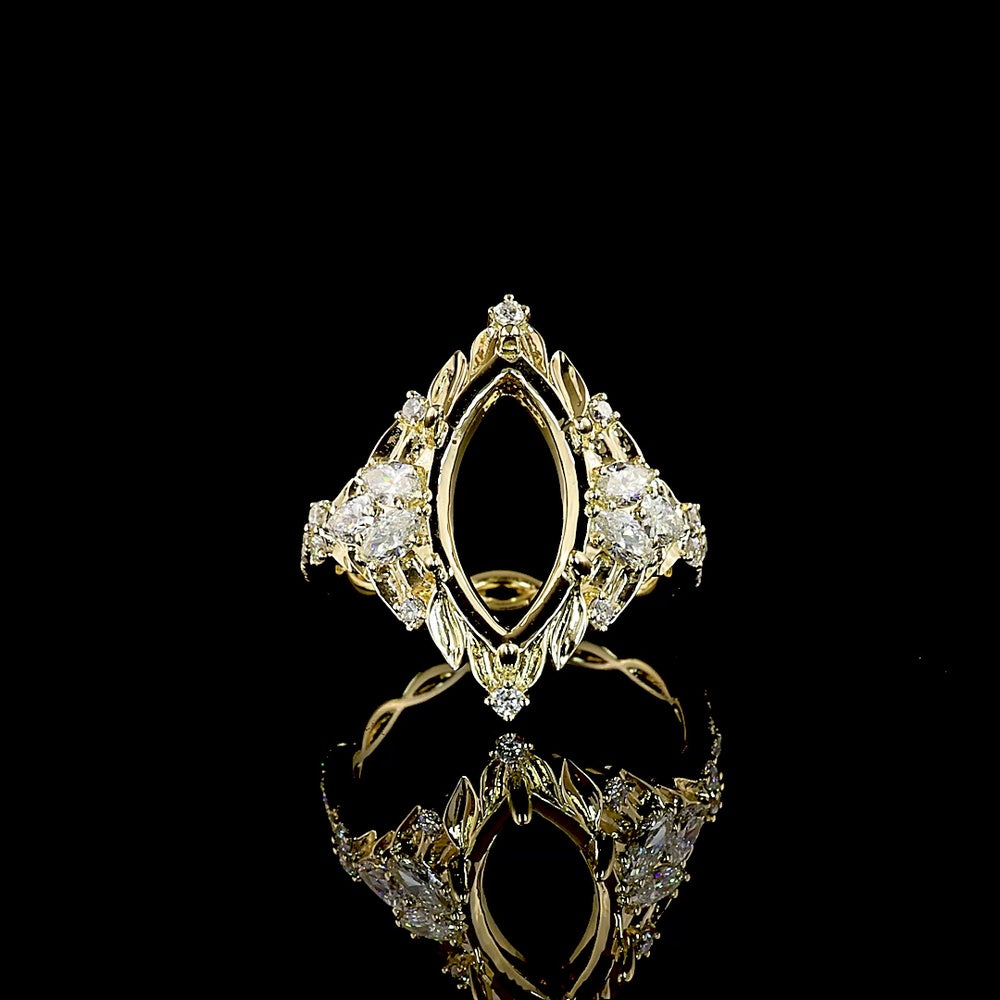 14K Yellow Gold Marquise Cut Fancy Green Lab Diamond Special Ring - 3.50 Carat Center with 0.49 Carat Accent Diamonds, IGI Certified VVS2 Clarity - 4.26 Total Carat Weight - Covaloro Fine Jewelry