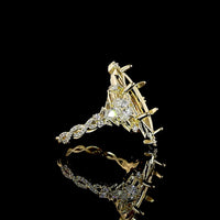 14K Yellow Gold Marquise Cut Fancy Green Lab Diamond Special Ring - 3.50 Carat Center with 0.49 Carat Accent Diamonds, IGI Certified VVS2 Clarity - 4.26 Total Carat Weight - Covaloro Fine Jewelry