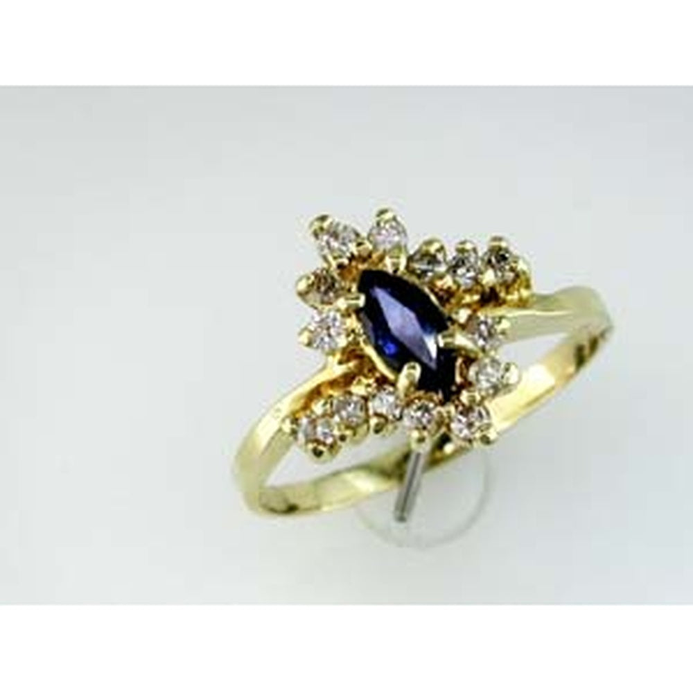 14K Yellow Gold Marquise-Cut Gemstone Ring with Round Diamond Halo Accents - 0.30 Carat Total Diamond Weight - Royal Jewelry