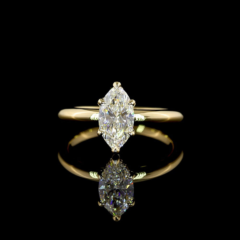 14K Yellow Gold Marquise Cut Hidden Halo Ring with 1.06 Carat Lab-Grown Center Diamond and 0.05 Carat Brilliant Accent Diamonds - Total 1.11 Carats, IGI Certified - Covaloro Fine Jewelry