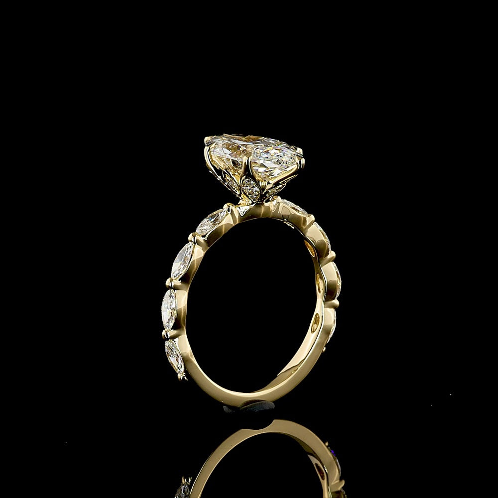 14K Yellow Gold Marquise Cut Hidden Halo Ring with 2.50 Carat Lab Diamond Center and Accent Stones - 3.13 Total Carat Weight - Covaloro Fine Jewelry