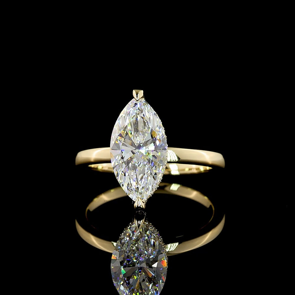 14K Yellow Gold Marquise Cut Hidden Halo Ring with 2.56 Carat D VVS2 Lab Diamond Center and 0.16 Carat Lab Diamond Accents - IGI Certified - Covaloro Fine Jewelry