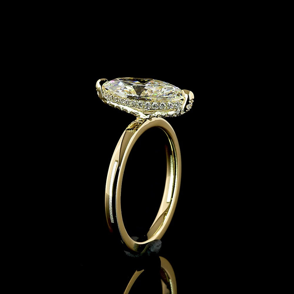 14K Yellow Gold Marquise Cut Hidden Halo Ring with 2.56 Carat D VVS2 Lab Diamond Center and 0.16 Carat Lab Diamond Accents - IGI Certified - Covaloro Fine Jewelry