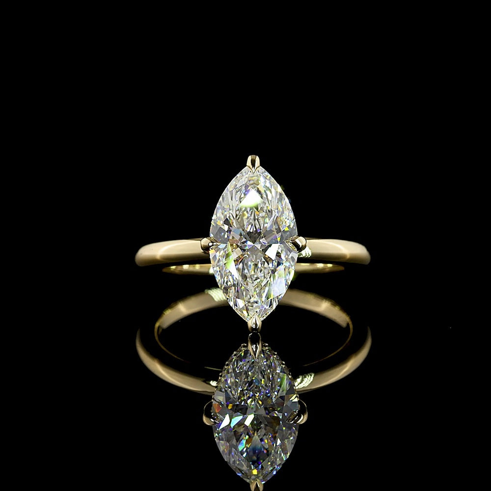 14K Yellow Gold Marquise Cut Hidden Halo Ring with 2.57 Carat D VVS2 Lab Diamond Center and 0.09 Carat Hidden Halo Accents - 2.66 Carat Total Diamond Weight - Covaloro Fine Jewelry