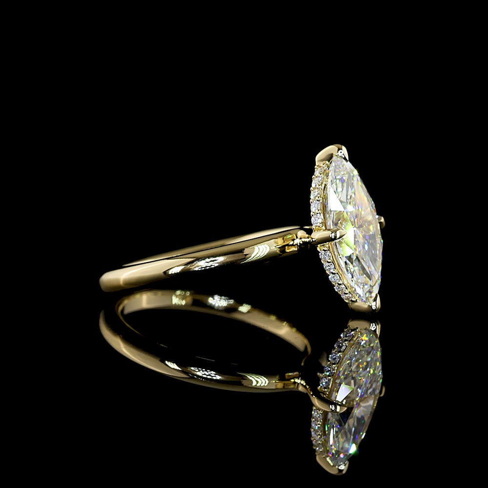 14K Yellow Gold Marquise Cut Hidden Halo Ring with 2.57 Carat D VVS2 Lab Diamond Center and 0.09 Carat Hidden Halo Accents - 2.66 Carat Total Diamond Weight - Covaloro Fine Jewelry